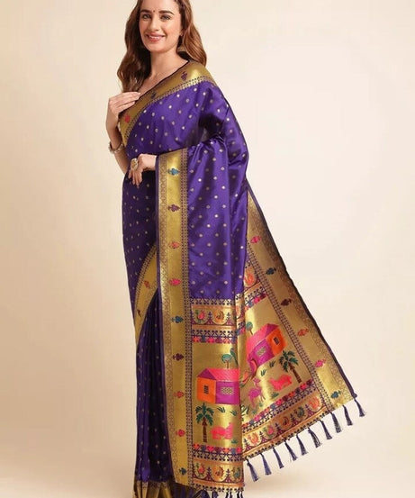 Beautiful Pure Soft Banarasi Lichi Silk Sari With Unstitched Blouse