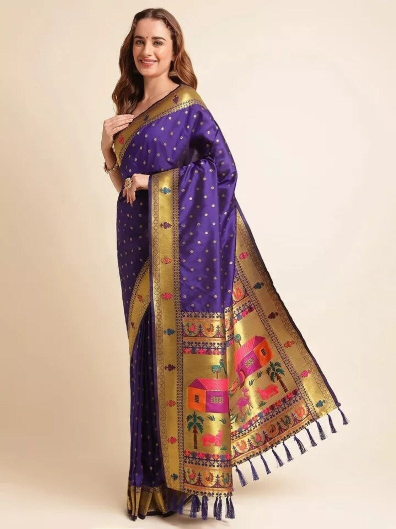 Beautiful Pure Soft Banarasi Lichi Silk Sari With Unstitched Blouse