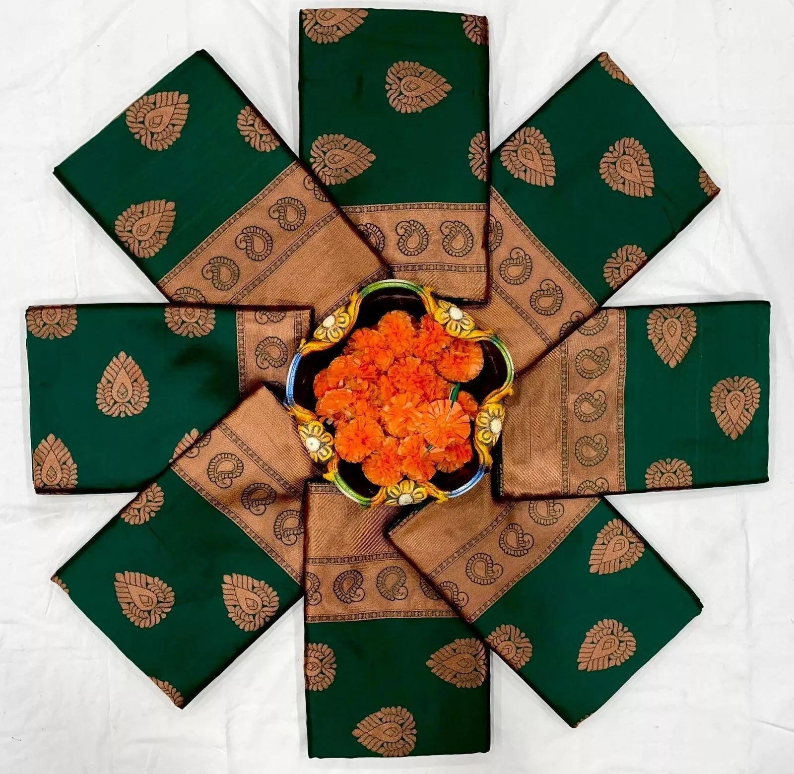 Dark Green Soft Lichi Silk Indian Beautiful Saree Blouse