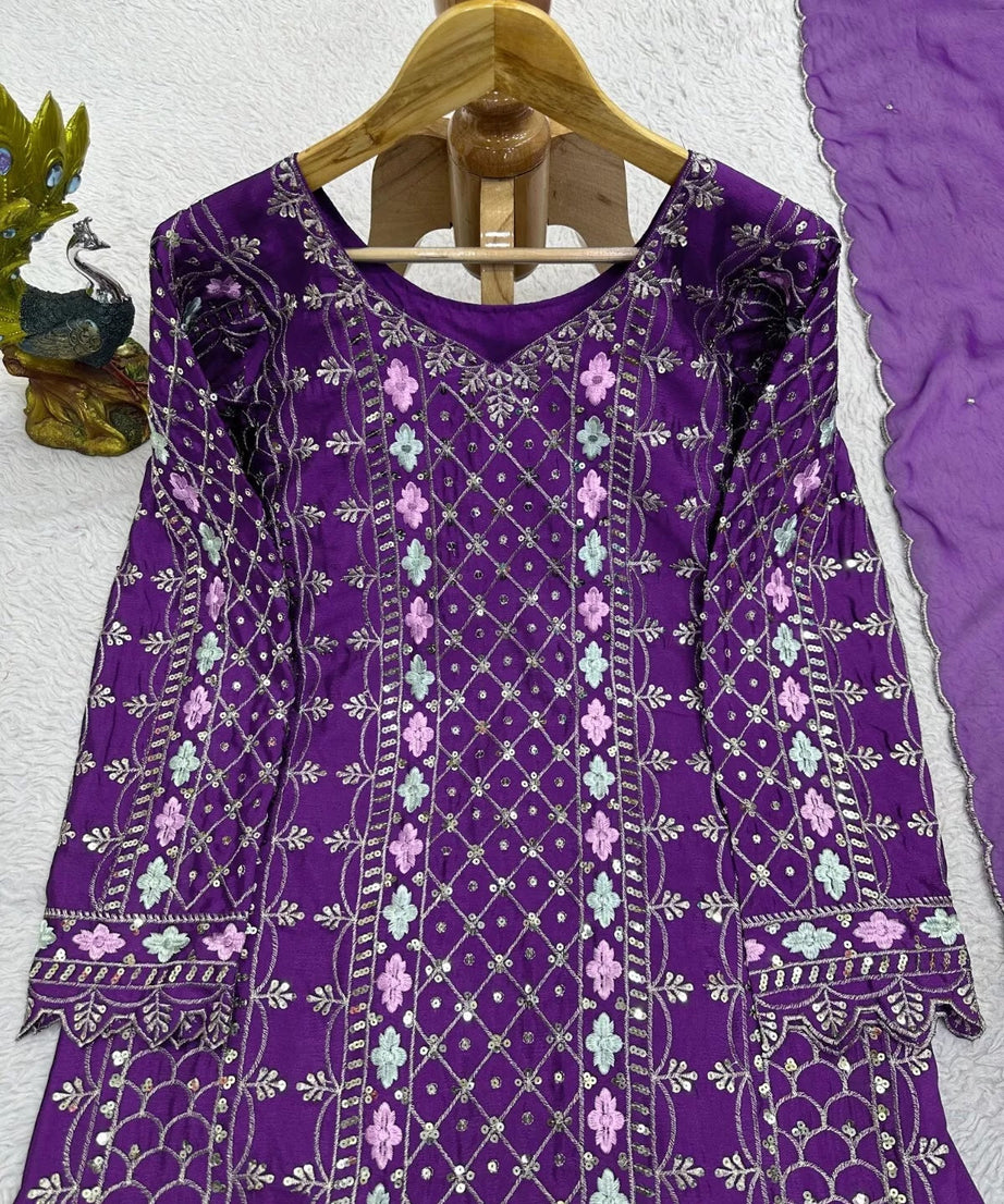 Chinon Silk & Sequence Work Salwar Kameez Dupatta