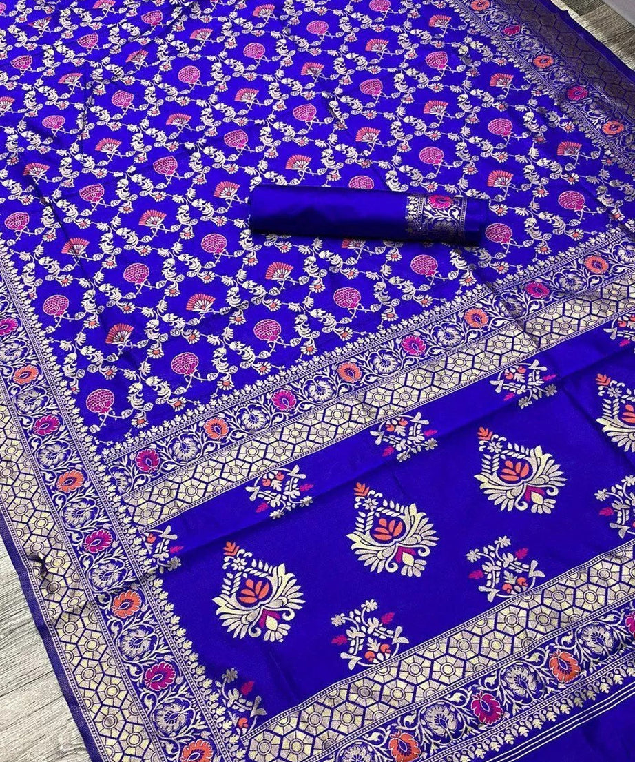 Women's Wedding Wear Banarsi Soft Silk Saree & Blouse