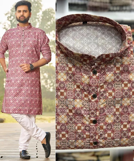 Men's FullStitched Heavy Rayon Schiffli Work Bollywood Kurta Pajama