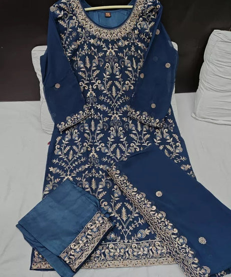 Georgette With Heavy Embroidery Work kurti Pant Set