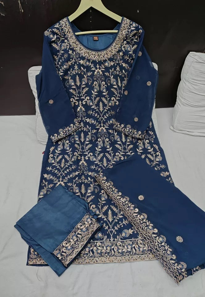 Georgette With Heavy Embroidery Work kurti Pant Set