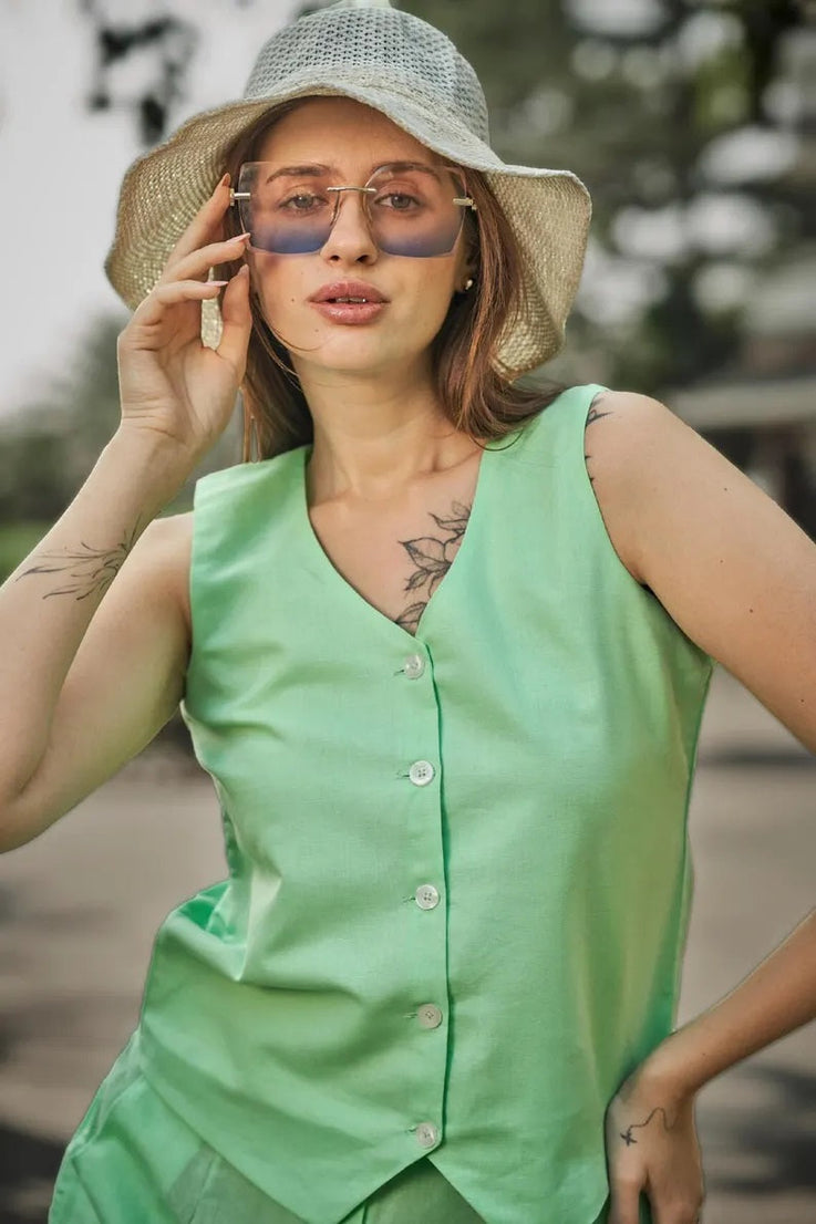 Linen Waist Coat and Skirt Womens