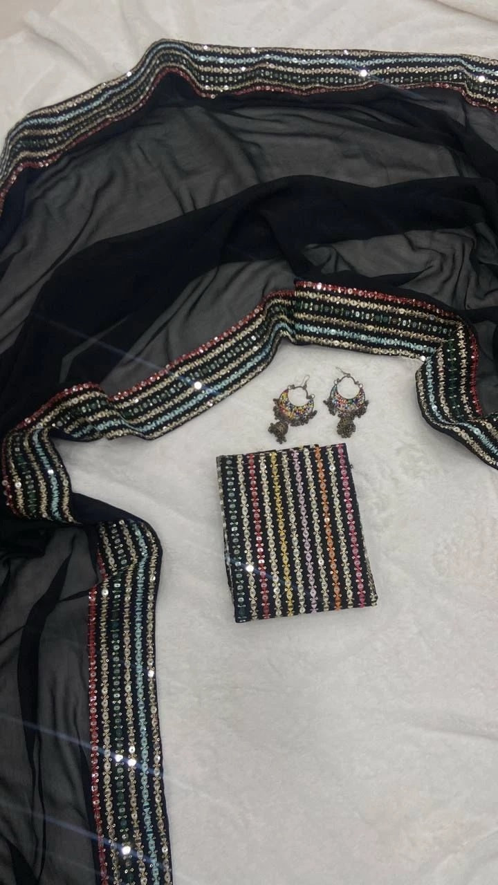 Beautifull Smooth Georgette Black Saree With Blouse For Women's