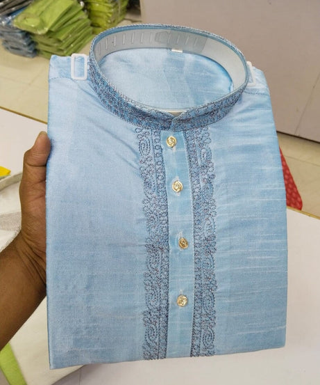 Cotton With Embroidery Work Kurta Set For Men's