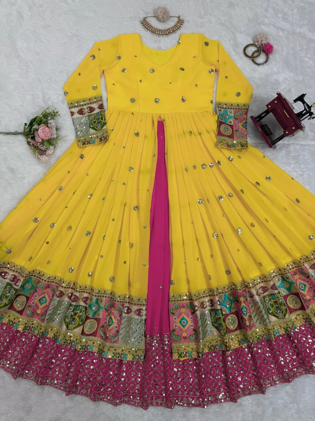 Faux Georgette With Sequence Work Top Lehenga & Dupatta Set