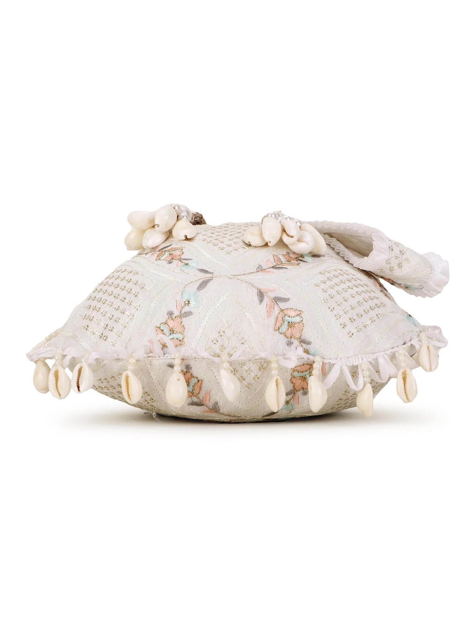 Dangle Stone work Embroidered Faux Silk Potli Bag