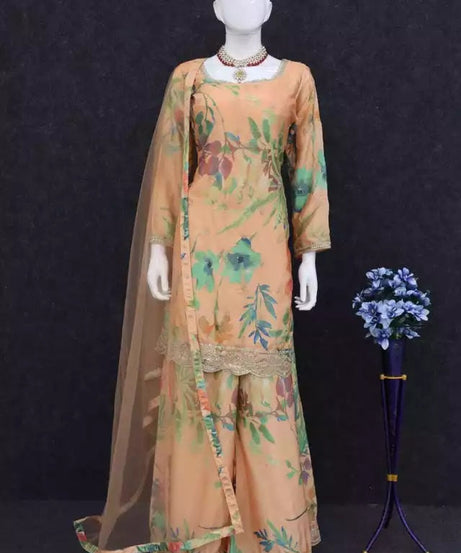 Pakistani Style Festival Ethnic Heavy Chinon Top Bottom Dupatta