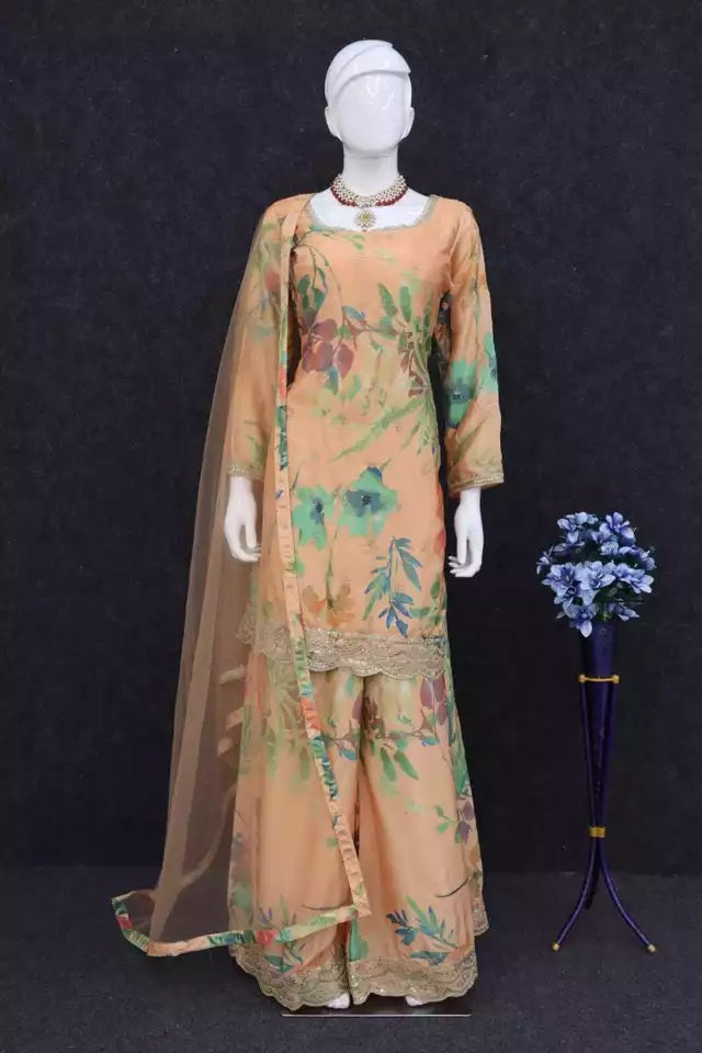 Pakistani Style Festival Ethnic Heavy Chinon Top Bottom Dupatta