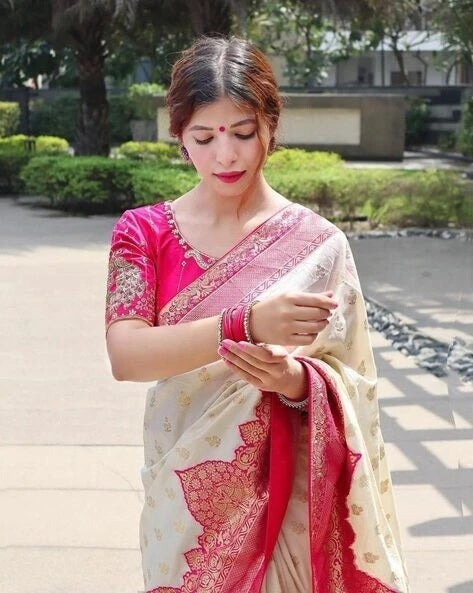 Traditional Festival Wear Saree, Banarasi Soft Silk Sari With Blouse