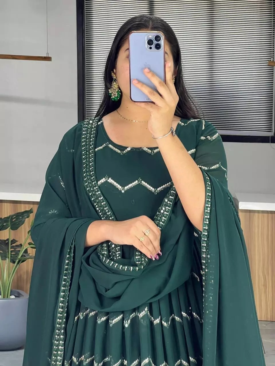 Georgette With Heavy Embroidery Work Long Anarkali Gown Dupatta