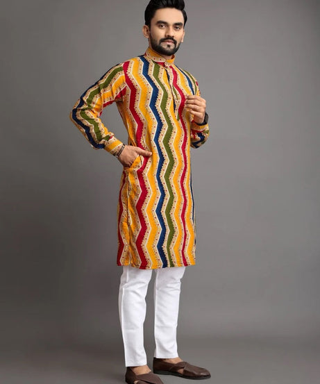 Men's Premium Soft Cotton Foil Print Kurta Pajjama Set