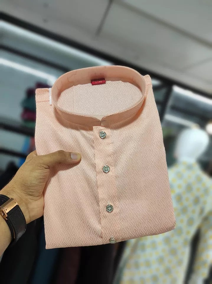 Traditional Wedding Wear Soft Jacquard Silk Stitched Kurta Pajama For Men's