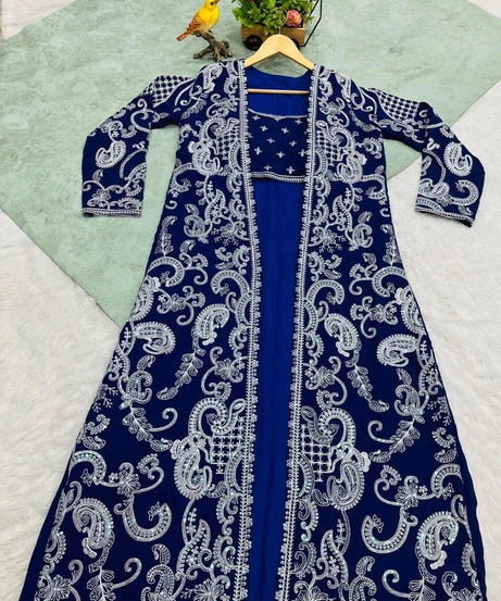 Faux Georgette With Designer  Embroidery Work Shrug - Palazzo & Blouse