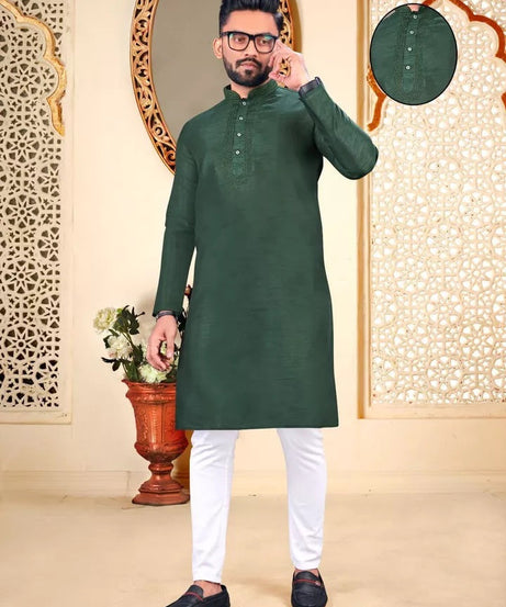 Party Wedding Wear Full Stitched Malbari Fabric Kurta Pajama Set For Men's&nbsp;