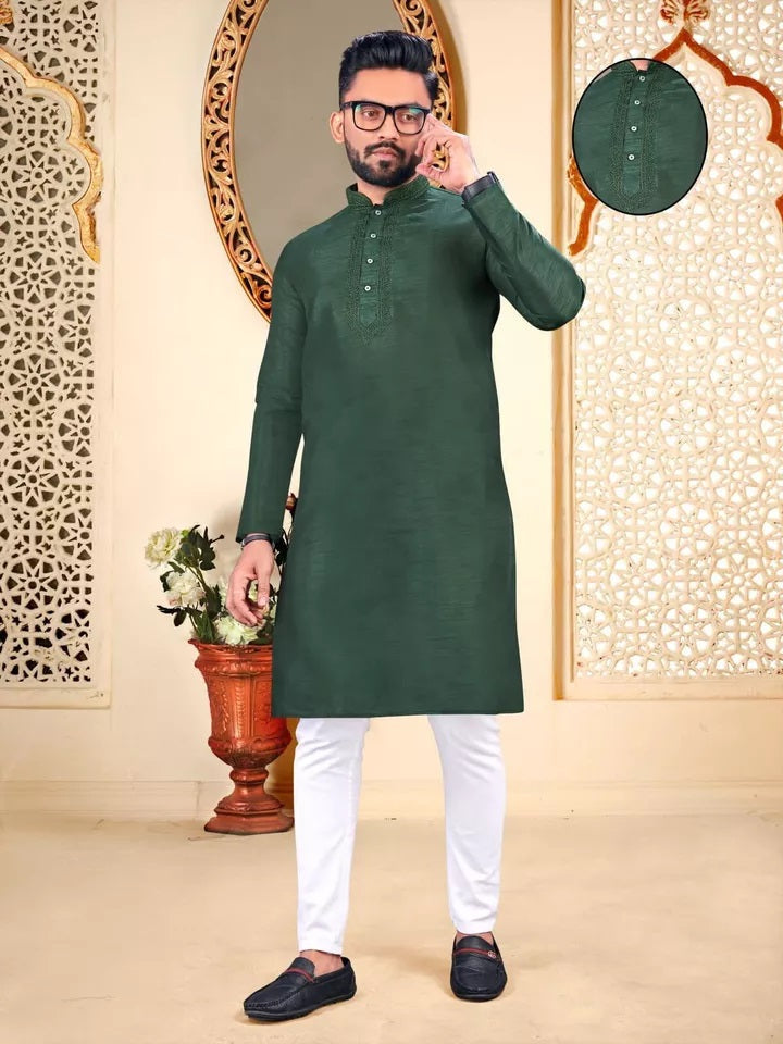 Party Wedding Wear Full Stitched Malbari Fabric Kurta Pajama Set For Men's&nbsp;