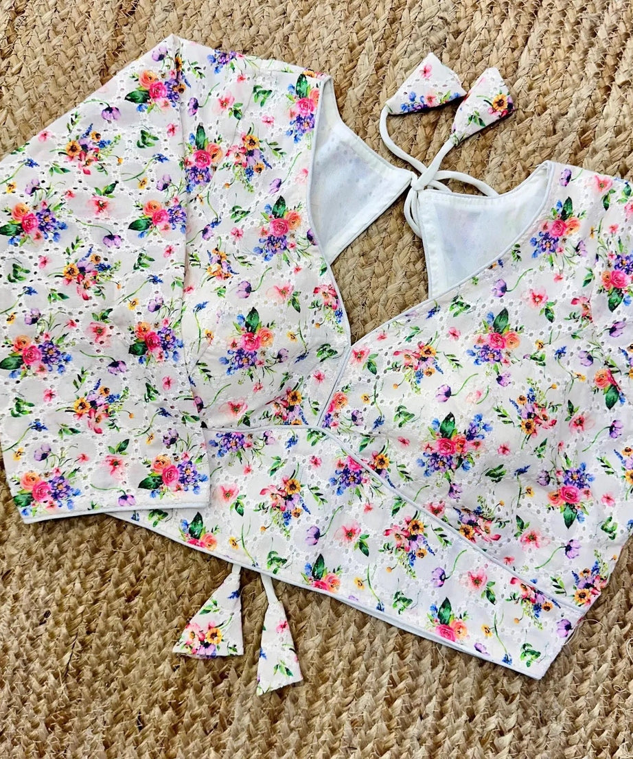 Wedding Hakoba With Flower Print All Over Blouse Choli