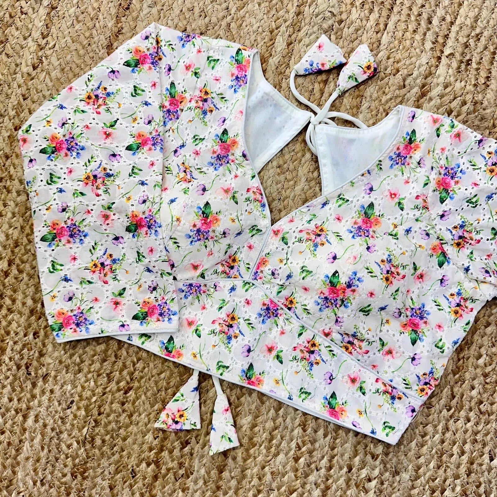 Wedding Hakoba With Flower Print All Over Blouse Choli