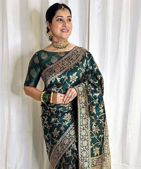 Soft Lichi Silk With Jacquard Work Fancy Saree With Blouse