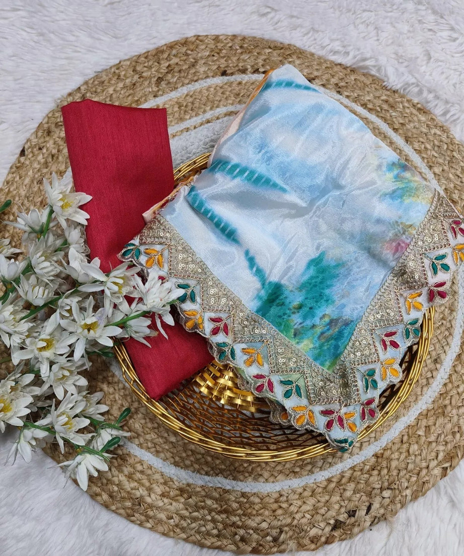 Soft Chinon Silk Printed Designer Sari With Blouse