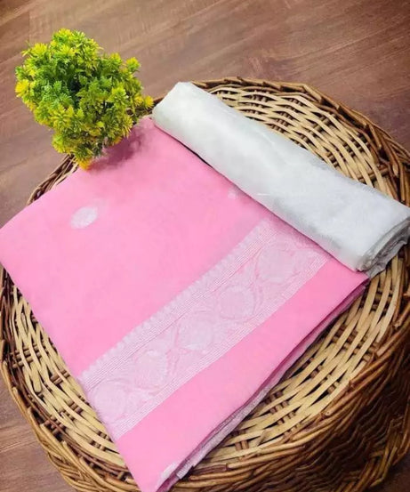 Soft Linen Slub Fancy Saree With Blouse For Women's