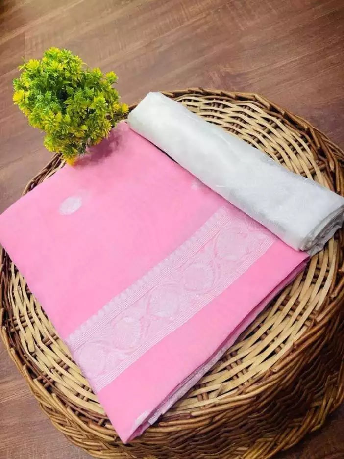 Soft Linen Slub Fancy Saree With Blouse For Women's