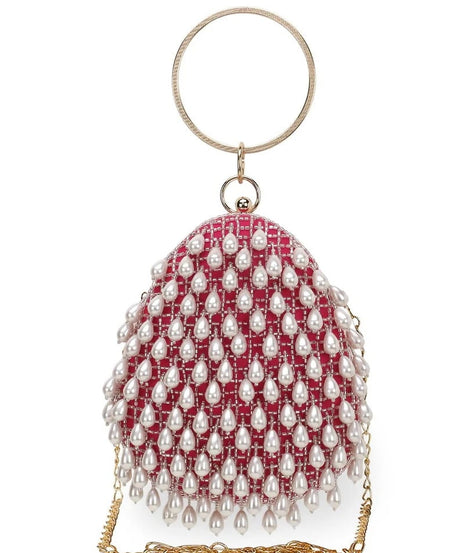 Dangle Velvet Pearl Embellished Clutch