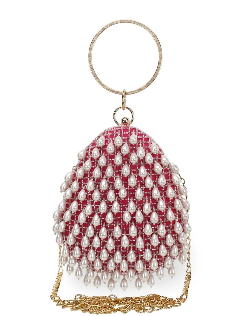 Dangle Velvet Pearl Embellished Clutch