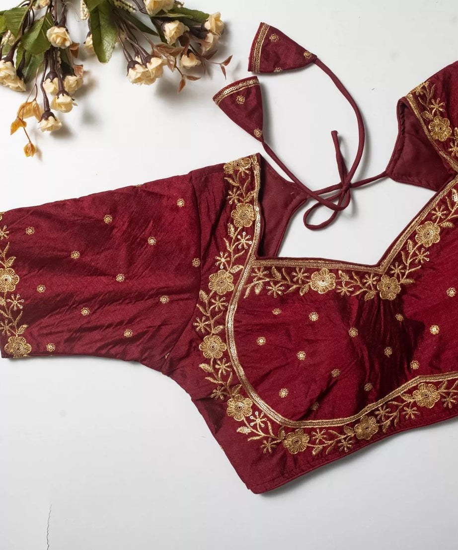 Wedding Exclusive Full Stitched Olive Silk Blouse & Choli