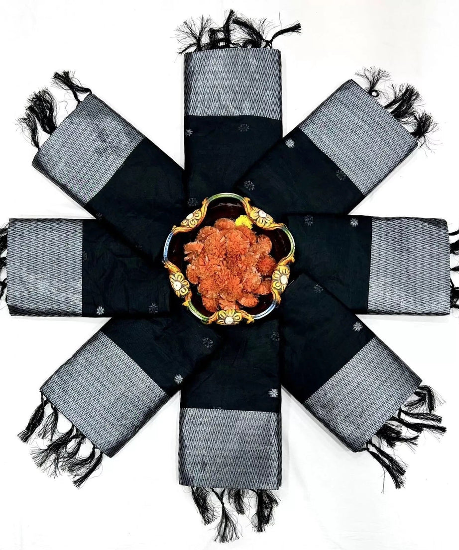 Black Soft Linen Slub Designer Saree,Classic Sari Blouse