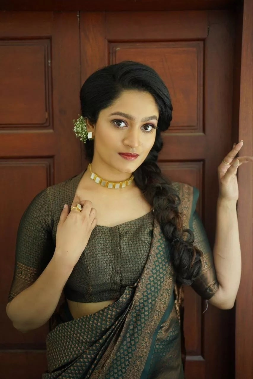 Luxurious Banarasi Silk Saree with Heavy Zari Border Sari & Blouse