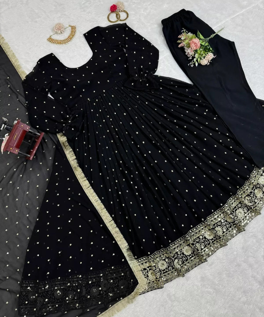 Faux Georgette With Thread Sequence Work Top Pant Dupatta