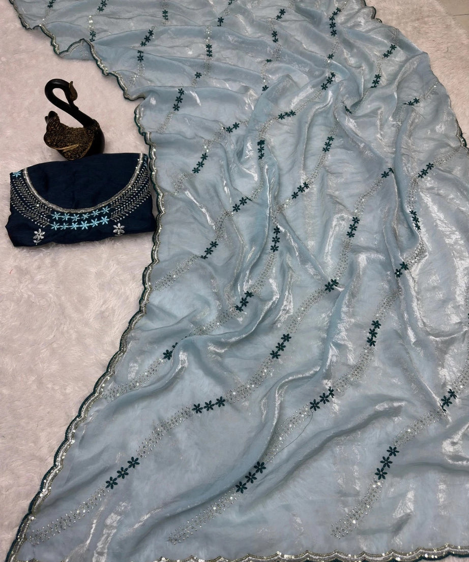 Soft Space Silk Beautiful Designer Light Color's Sari With Blouse