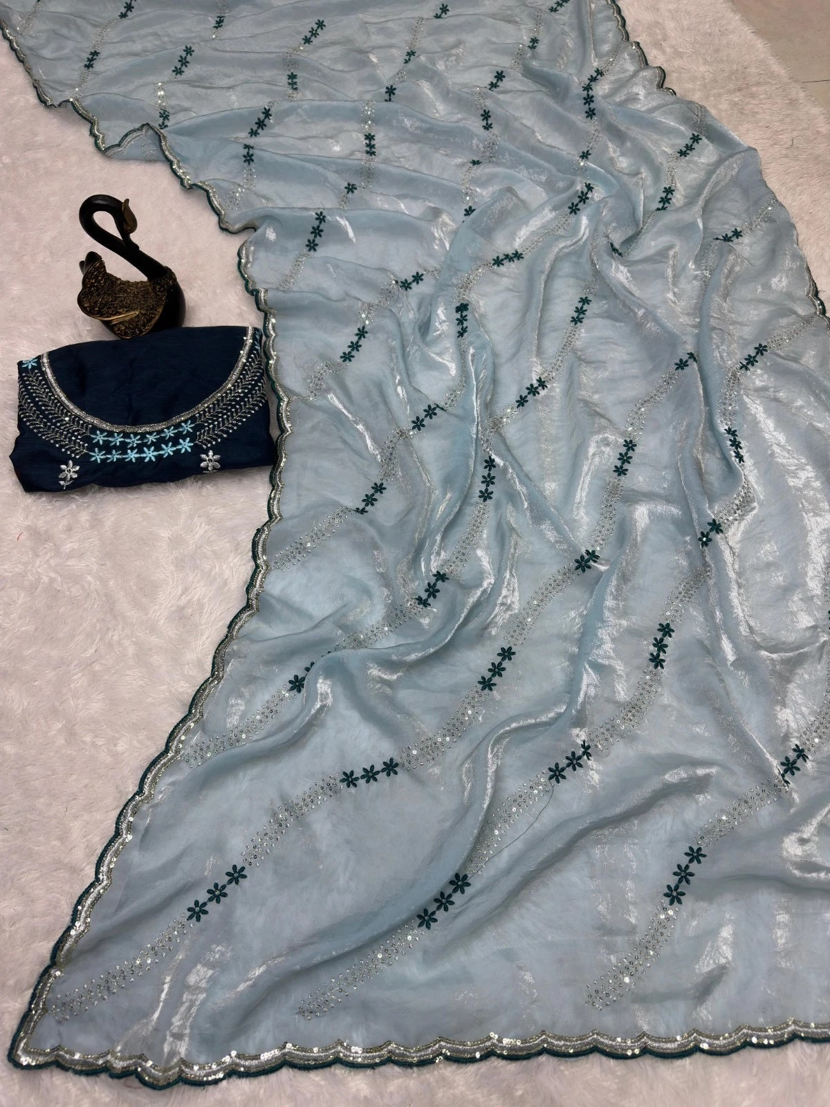 Soft Space Silk Beautiful Designer Light Color's Sari With Blouse