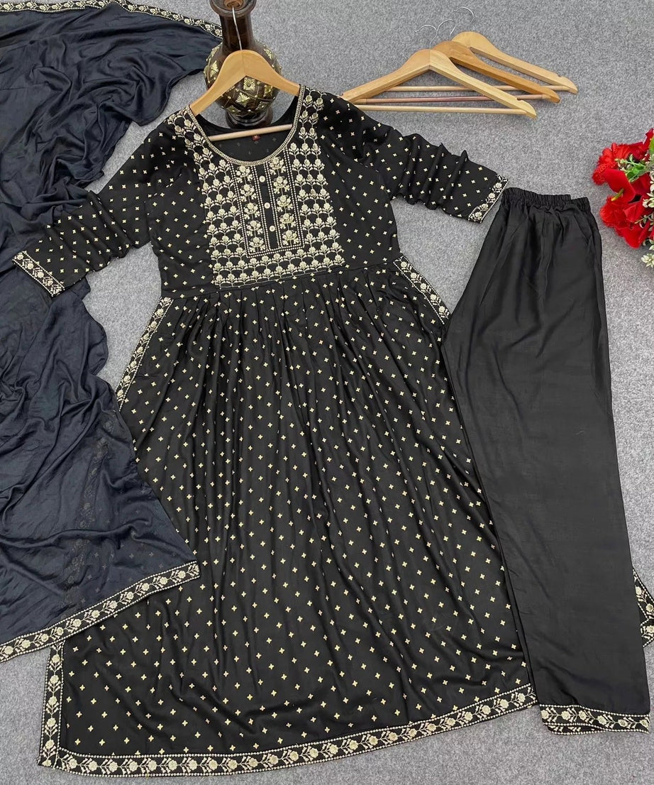 Chinon With Embroidery Work  Salvar Kameez With Dupatta