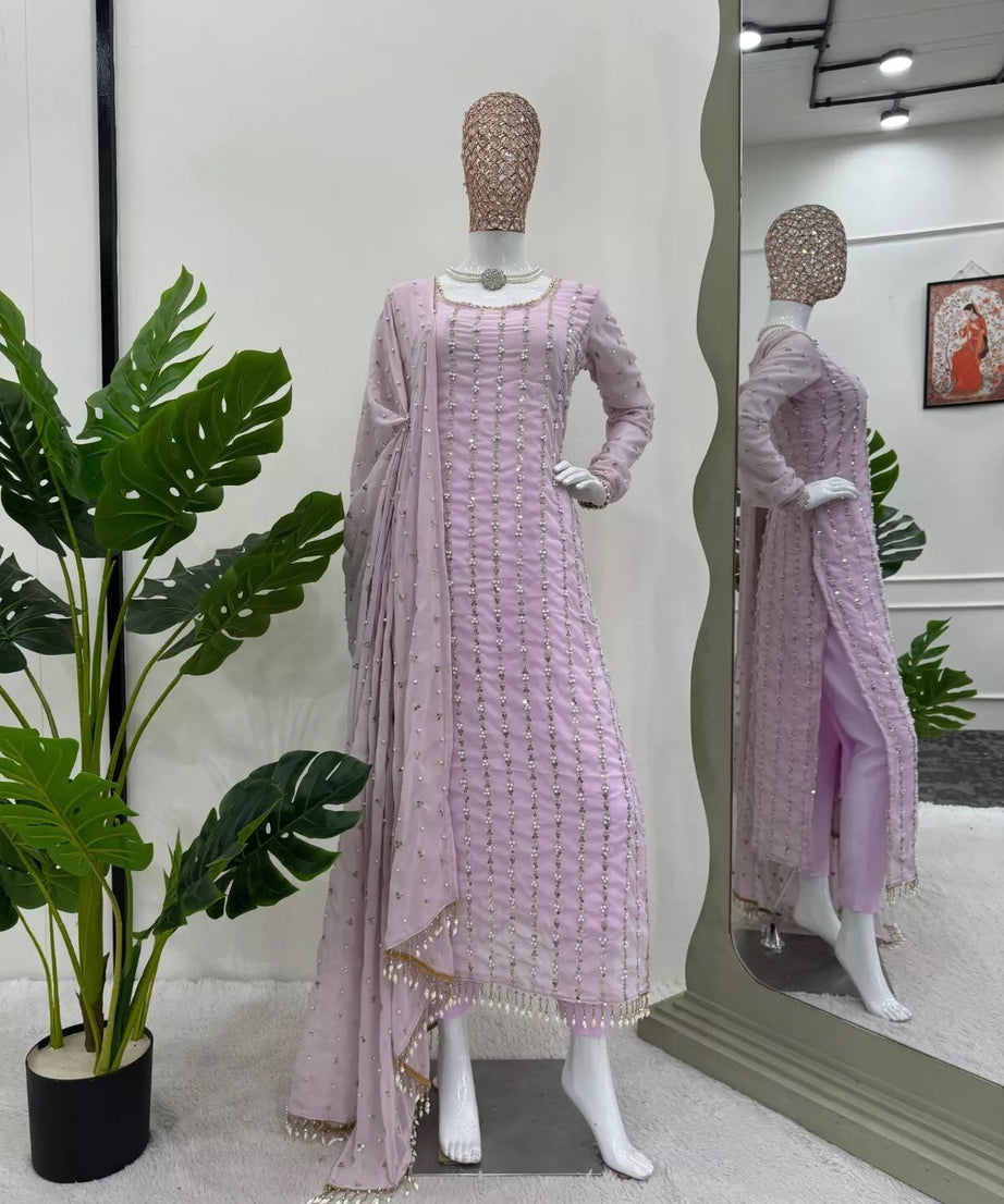 Full Stitched Faux Georgette Top Pant & Dupatta