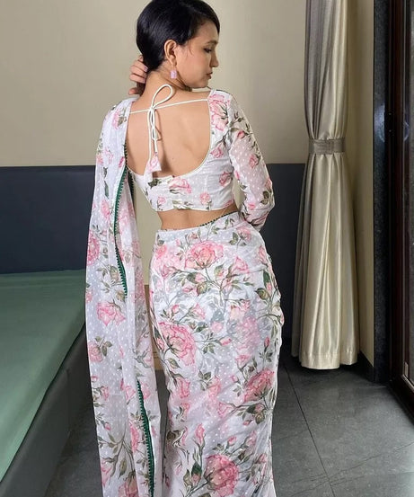 Pure Soft Georgette Silk Ready To Wear Sari With Blouse