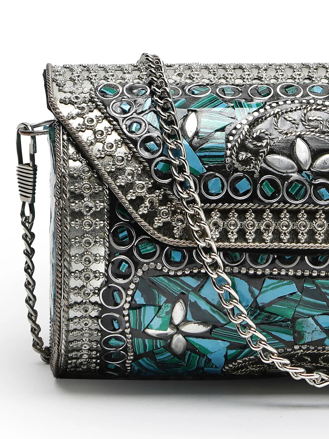 Mosaic Embellished Metal Clutch