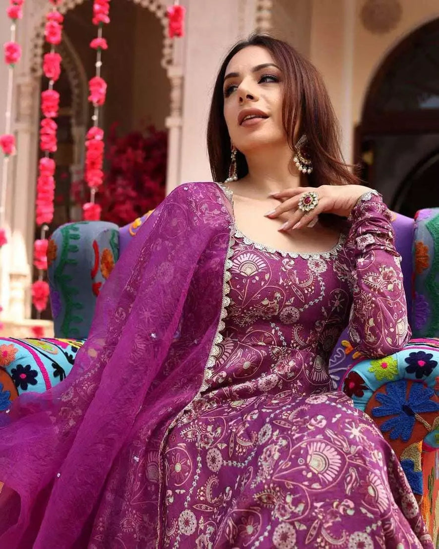 Faux Georgette Long Anarkali Gown & Dupatta