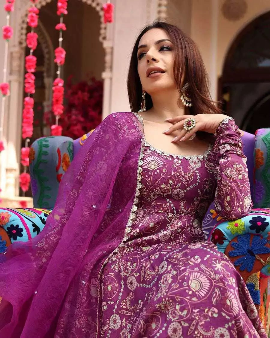 Faux Georgette Long Anarkali Gown & Dupatta