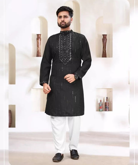 Classic Beautiful Exclusive Stitched 14 Kg Roman Silk Kurta Pajama For Mens