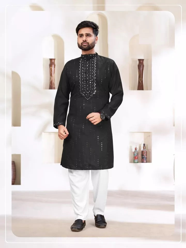 Classic Beautiful Exclusive Stitched 14 Kg Roman Silk Kurta Pajama For Mens