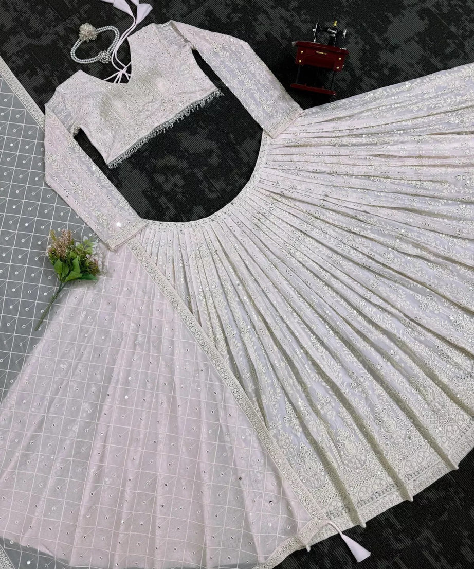 Georgette With Sequence & Theard Work Lehenga Blouse Dupatta