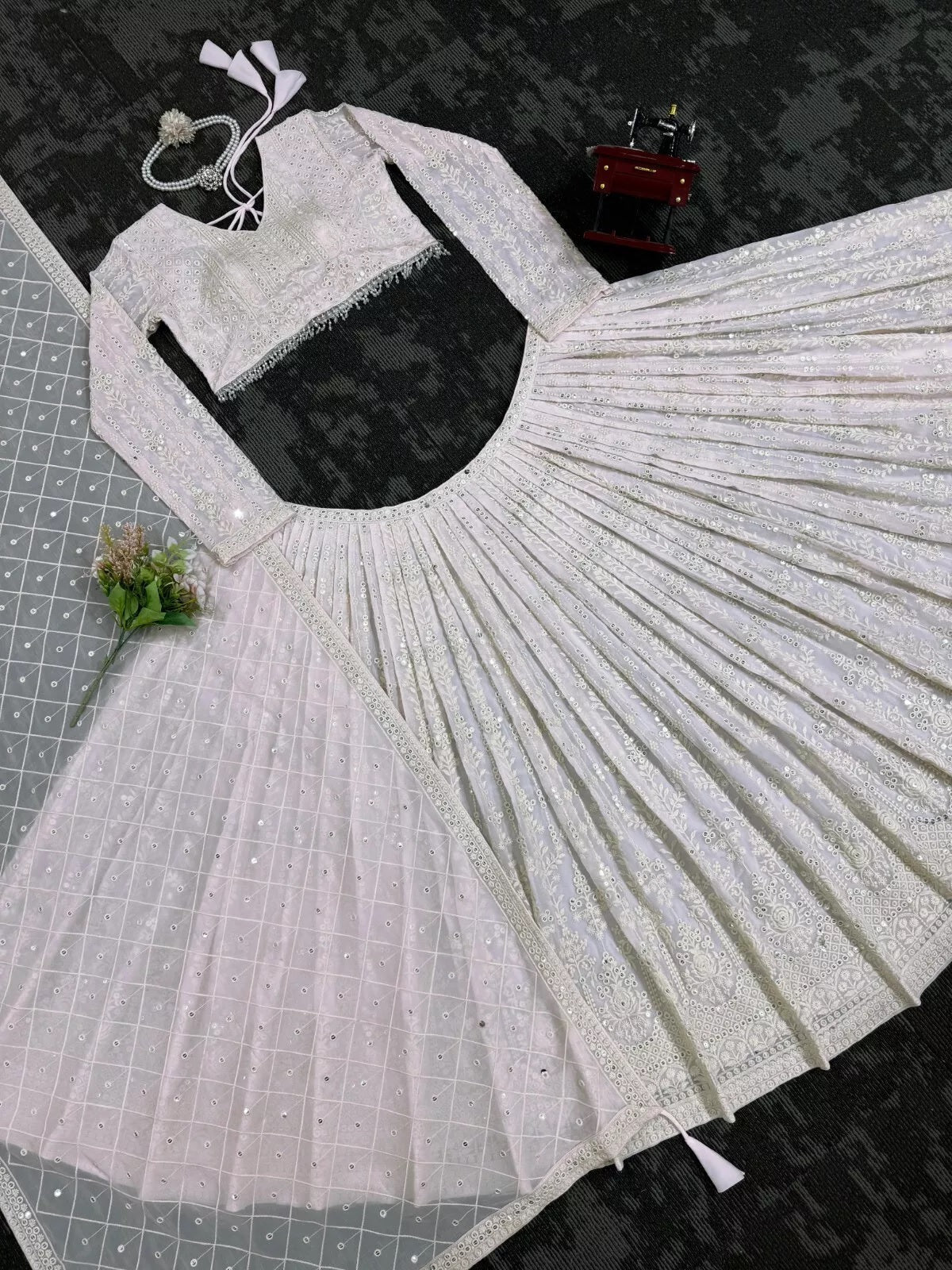 Georgette With Sequence & Theard Work Lehenga Blouse Dupatta