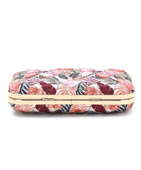 New Printed Satin Botanical Embroidered Clutch