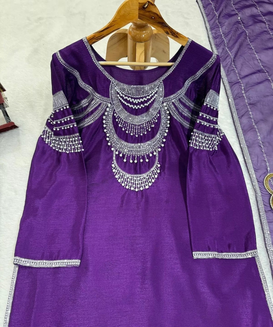 Chinon Silk Bollywood Designer Stylish Top Pant & Dupatta