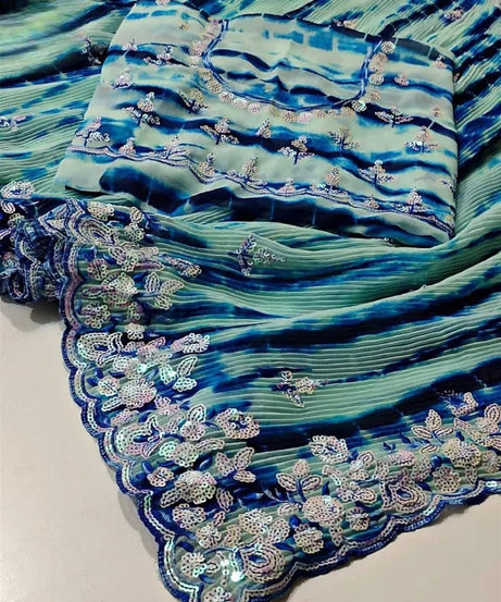 Traditional Soft Crush Multi Color Print Georgette Saree And Blouse