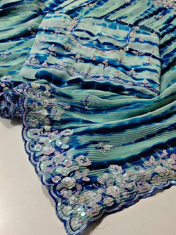 Traditional Soft Crush Multi Color Print Georgette Saree And Blouse